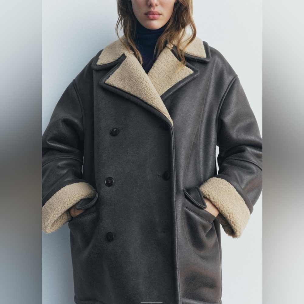 Zara faux shearling double faced coat NWT